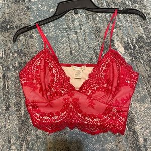 Red lace crop top